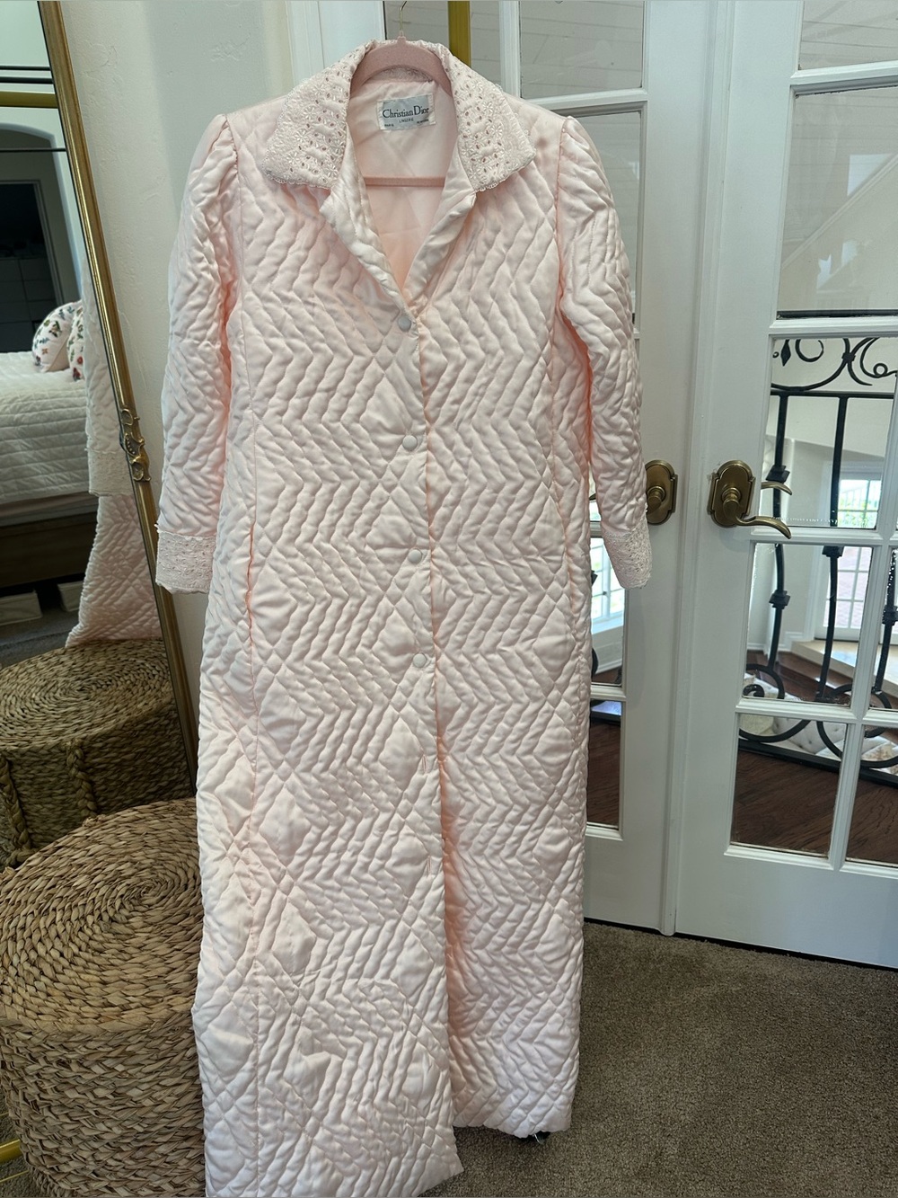 Dior Pale Pink Quilted Long Robe